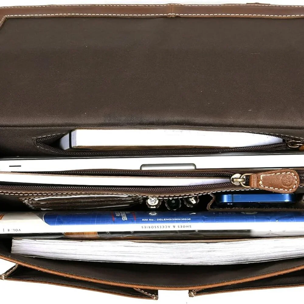 Leather Briefcase Office Bag for Men Padded Laptop Sleeve by 16Inch